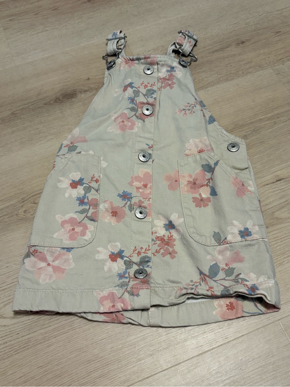OshKosh B'gosh Floral Button-Front Pinafore Dress in Light Green, Pink & Blue